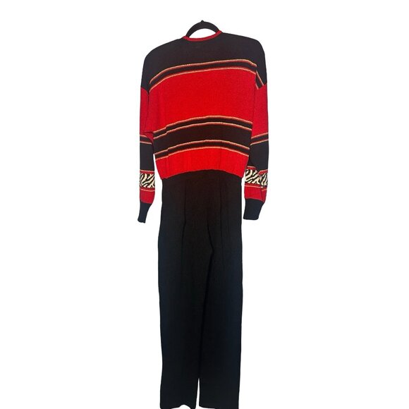 Antonella Preve Red & Black Knit Jumpsuit With Gold Accents & Zebra Pattern Sz L - Picture 9 of 11